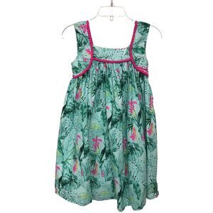 Tommy Bahama Girls Tropical Green Dress with Pink Trim